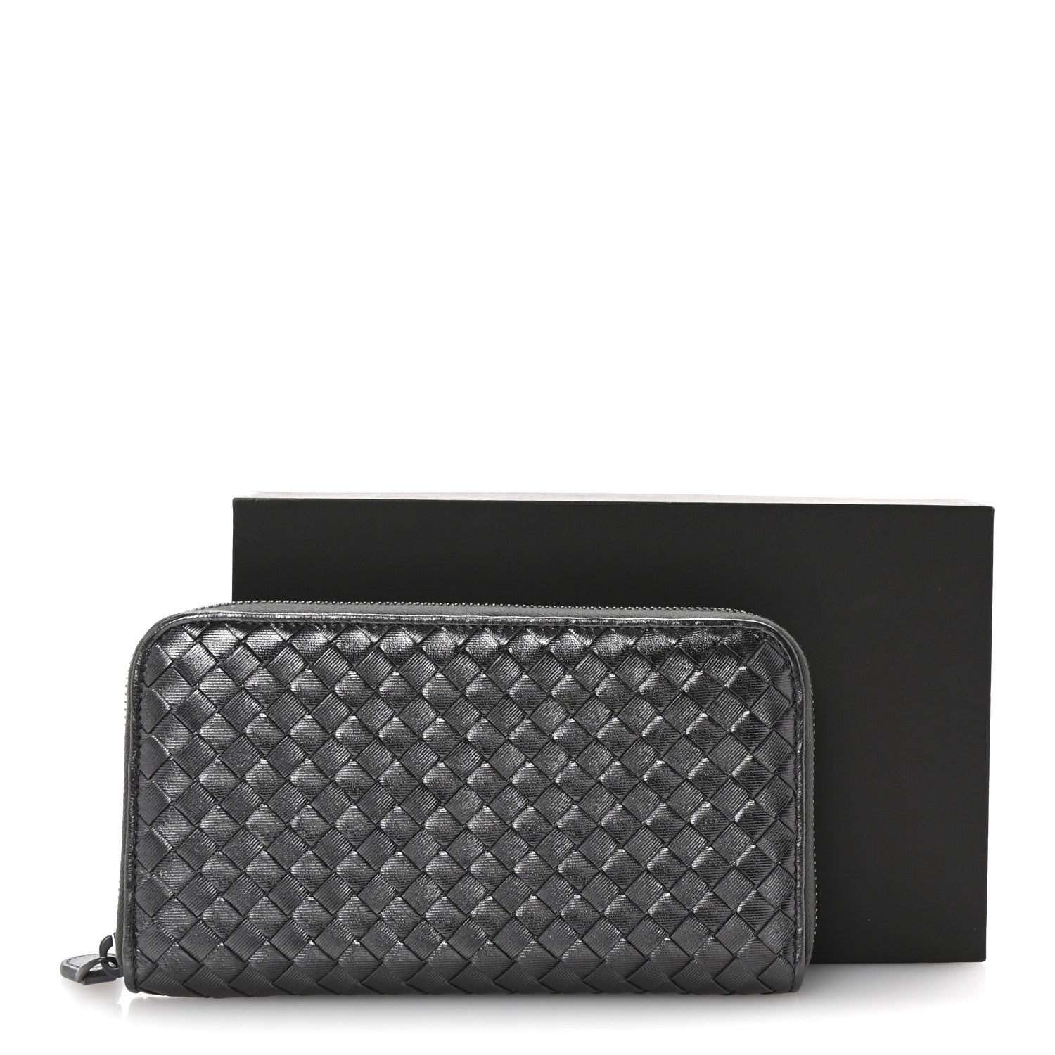 Bottega Veneta Metallic Nappa Intrecciato Zip Around Wallet Black 8 of 8