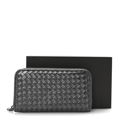 Bottega Veneta Metallic Nappa Intrecciato Zip Around Wallet Black 8 of 8