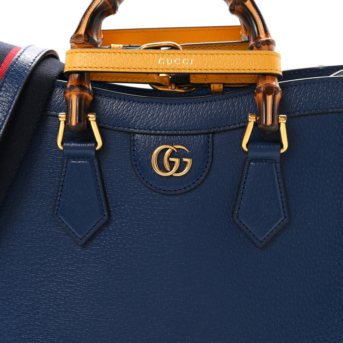 Gucci Textured Dollar Calfskin Web Small Diana Tote Bag Royal Crop 8 of 10