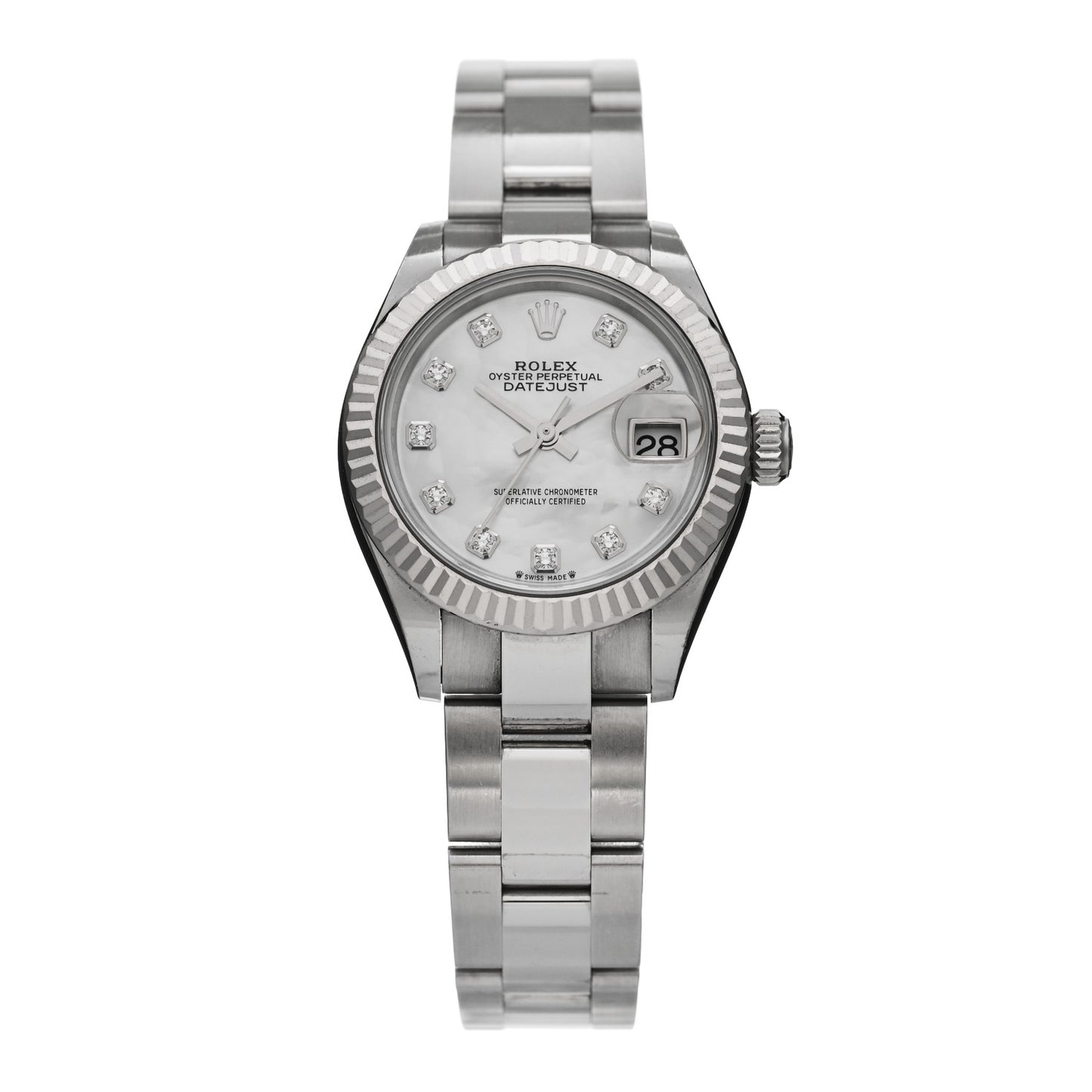 Stainless Steel 18K White Gold Diamond Mother of Pearl 28mm Oyster Perpetual Datejust Watch 279174