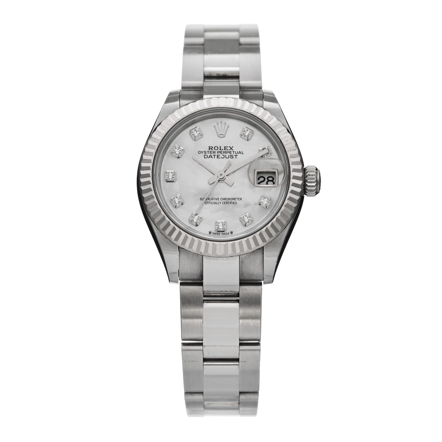 Rolex Stainless Steel 18K White Gold Diamond Mother of Pearl 28mm Oyster Perpetual Datejust Watch 279174 1 of 5