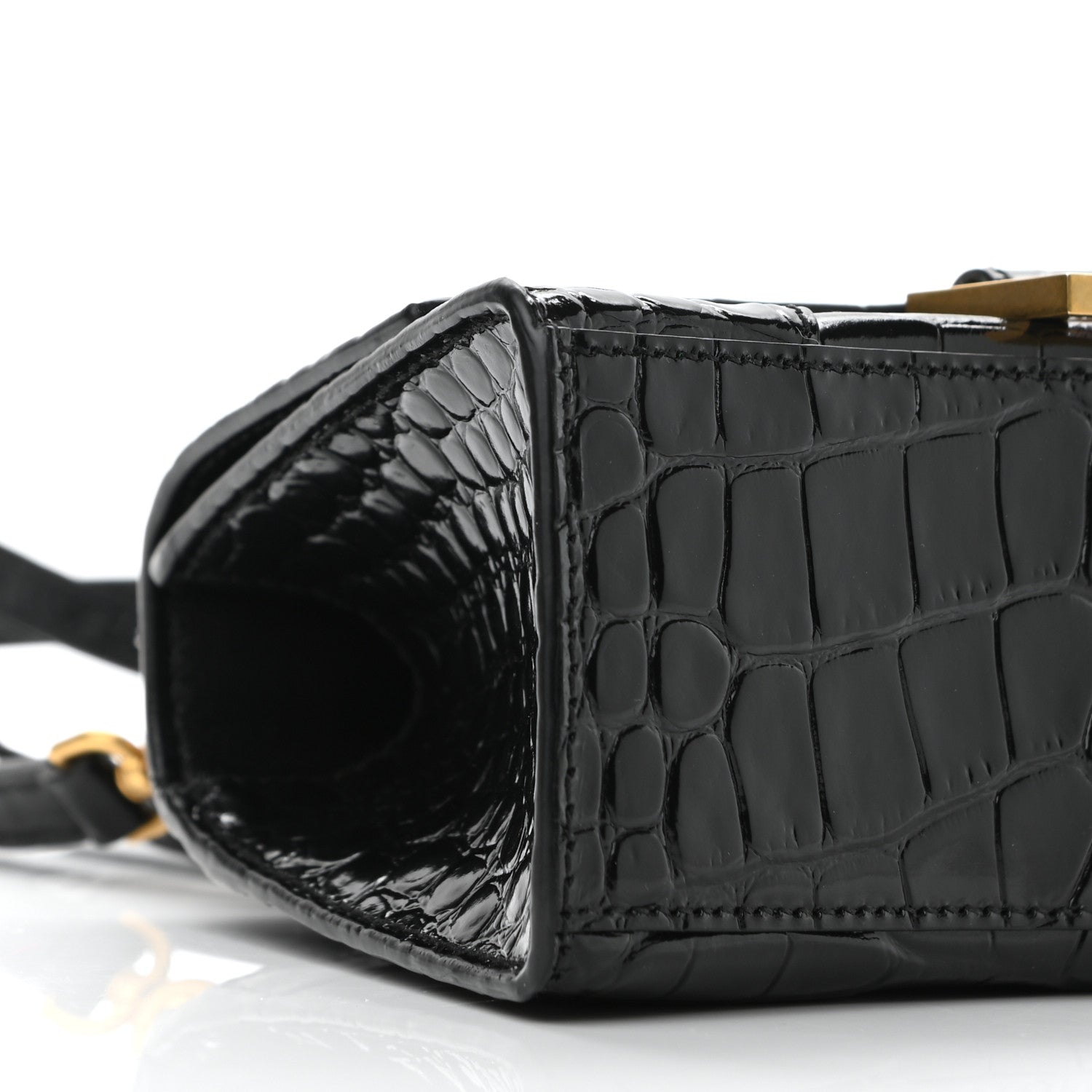 Balenciaga Shiny Calfskin Crocodile Embossed Hourglass Top Handle Bag XS Black 8 of 10