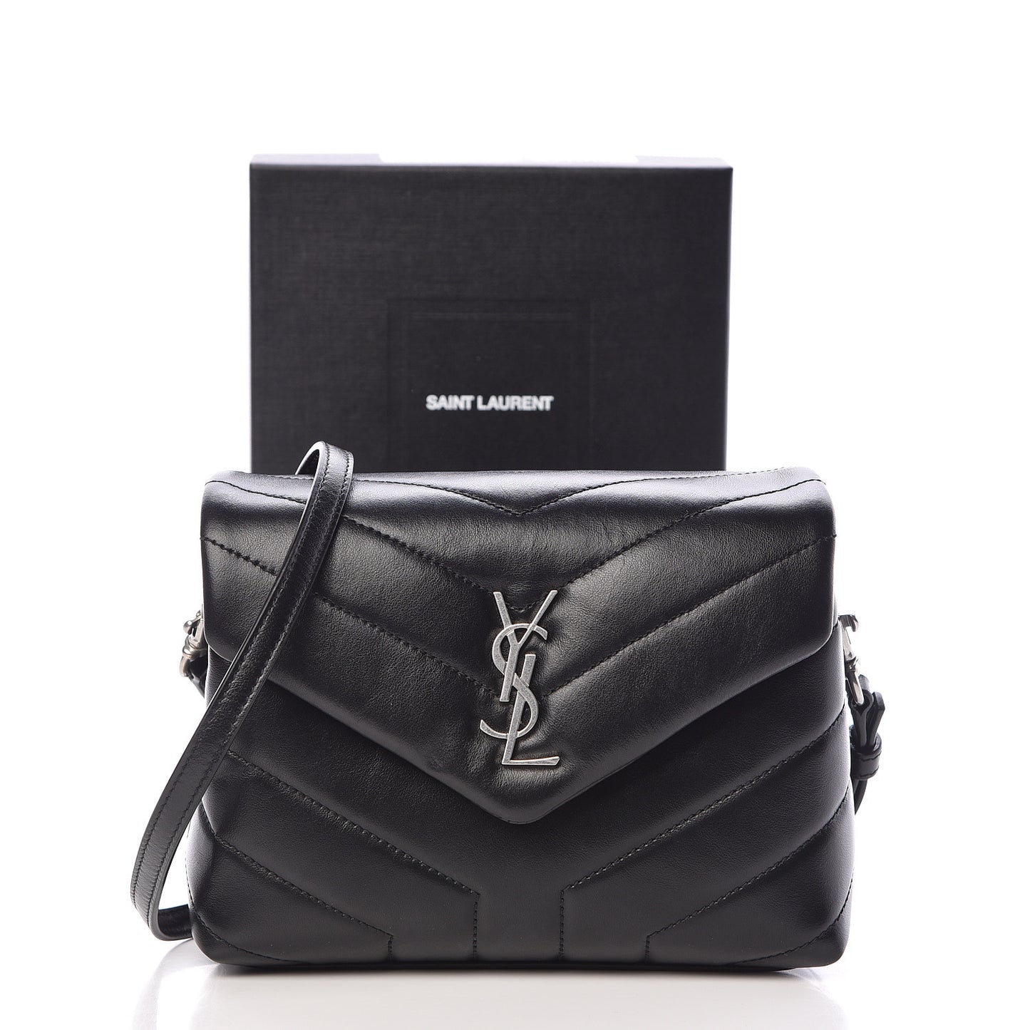 Calfskin Y Quilted Monogram Toy Loulou Crossbody Bag Black