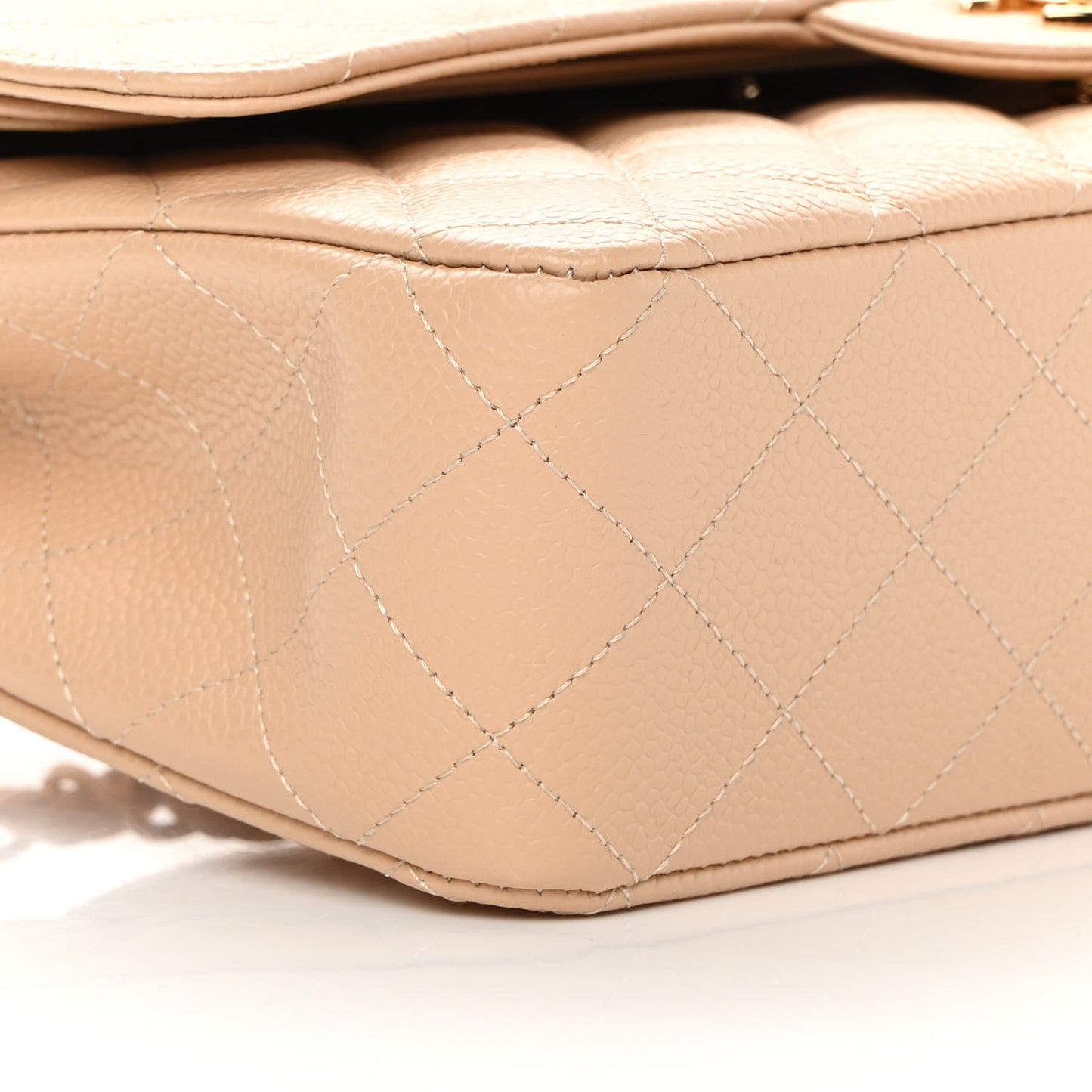 Caviar Quilted Medium Double Flap Beige
