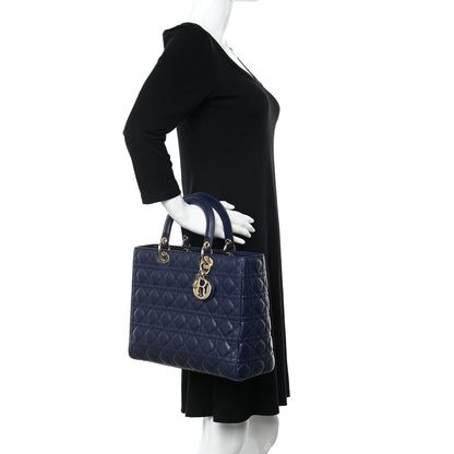 Christian Dior Lambskin Cannage Large Lady Dior Navy Blue 2 of 10