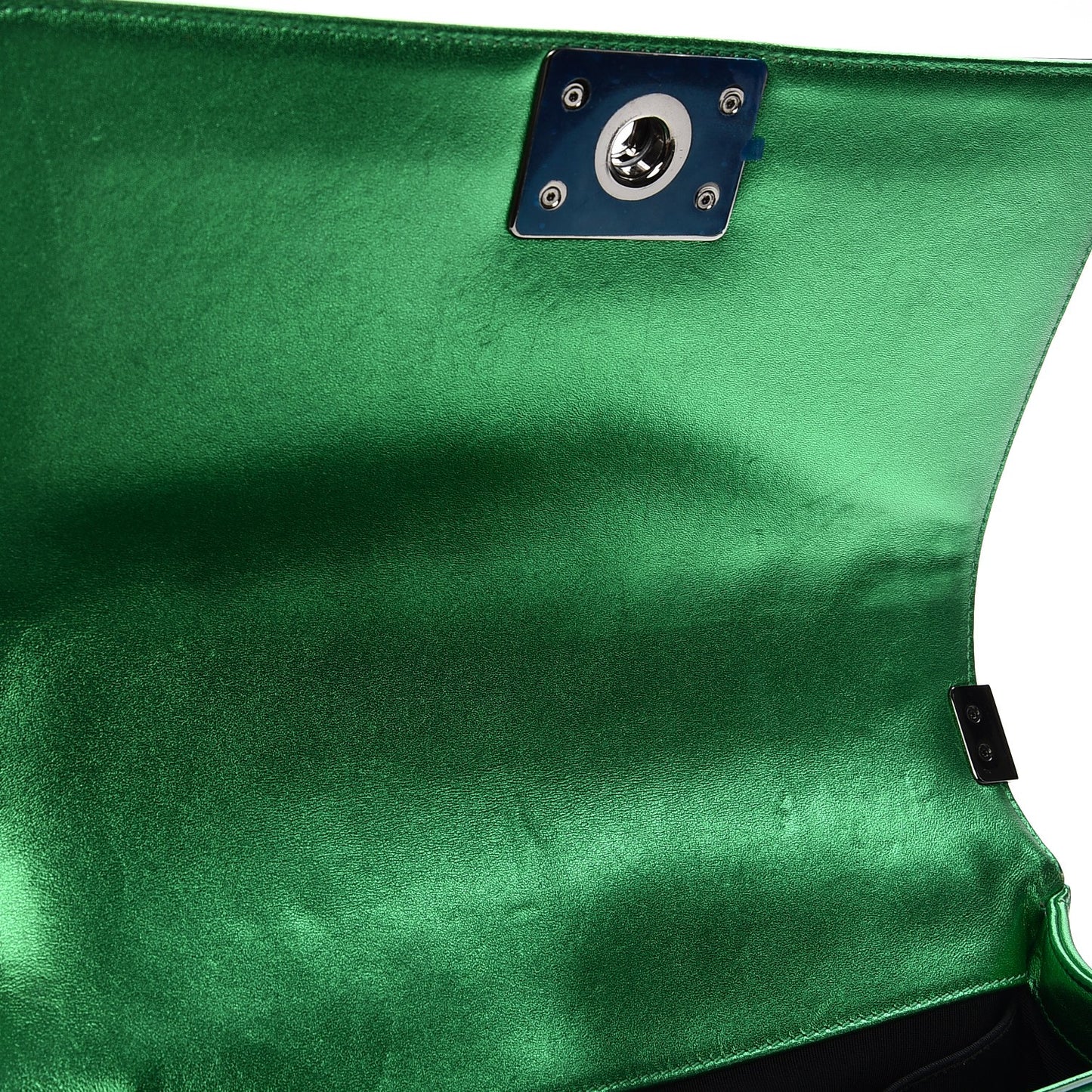 Patent Calfskin Quilted Medium Boy Flap Green