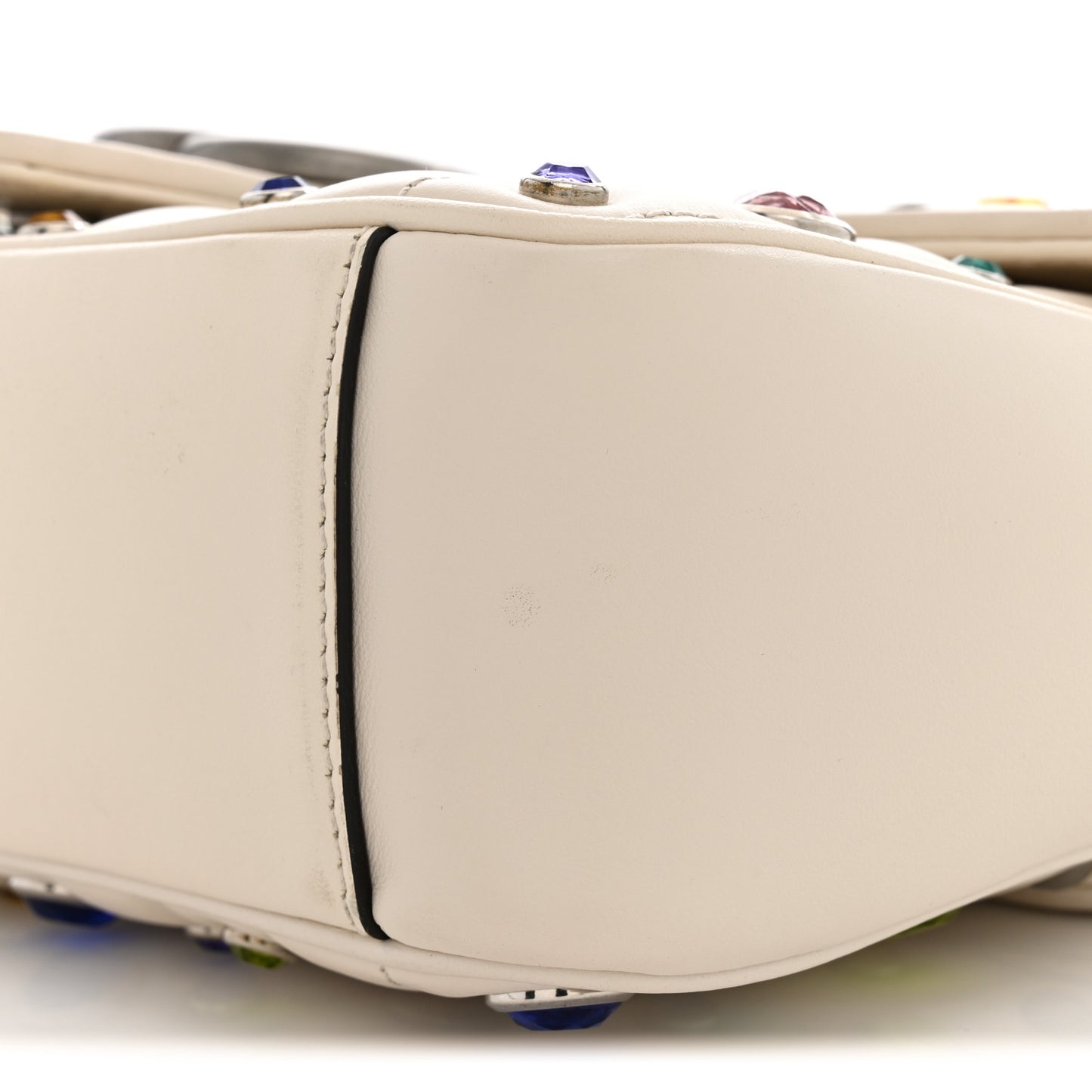 Calfskin Crystal Matelasse Aria Small GG Marmont Shoulder Bag Mystic White Multicolor
