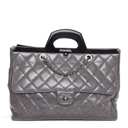 Chanel Glazed Calfskin Quilted Large CC Delivery Tote Grey 1 of 7