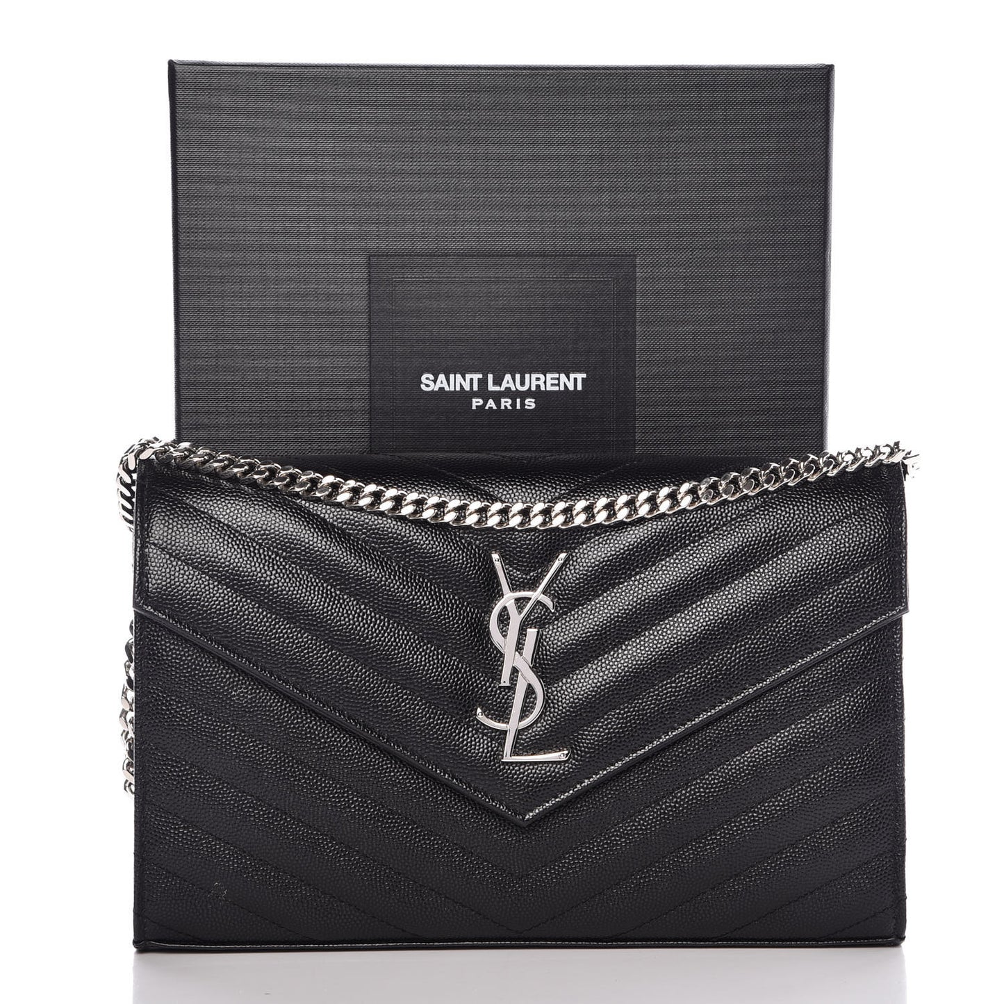 Grain De Poudre Matelasse Chevron Medium Monogram Chain Wallet Black