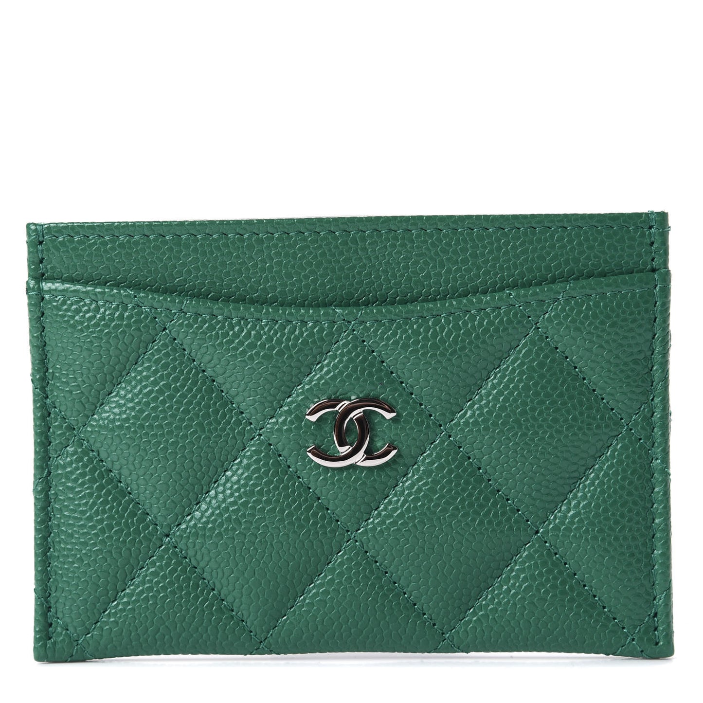 Caviar Quilted Card Holder Green