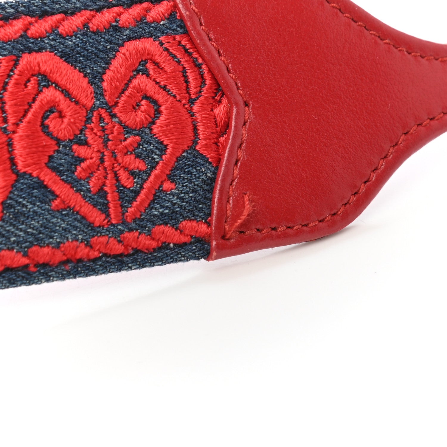 Miu Miu Denim Embroidered Strap Red 3 of 3