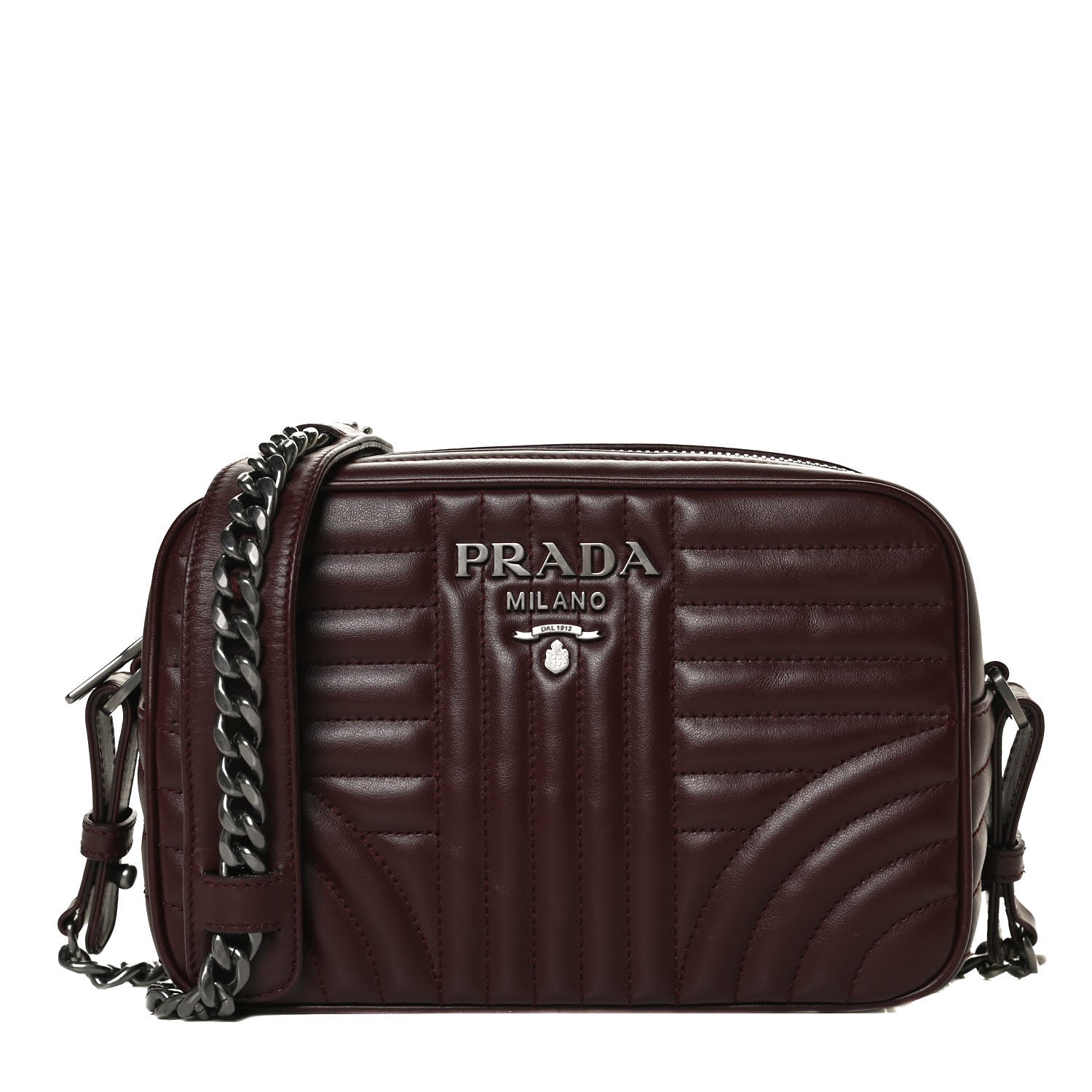 Prada Soft Calfskin Impunture Diagramme Camera Bag Granato 1 of 12