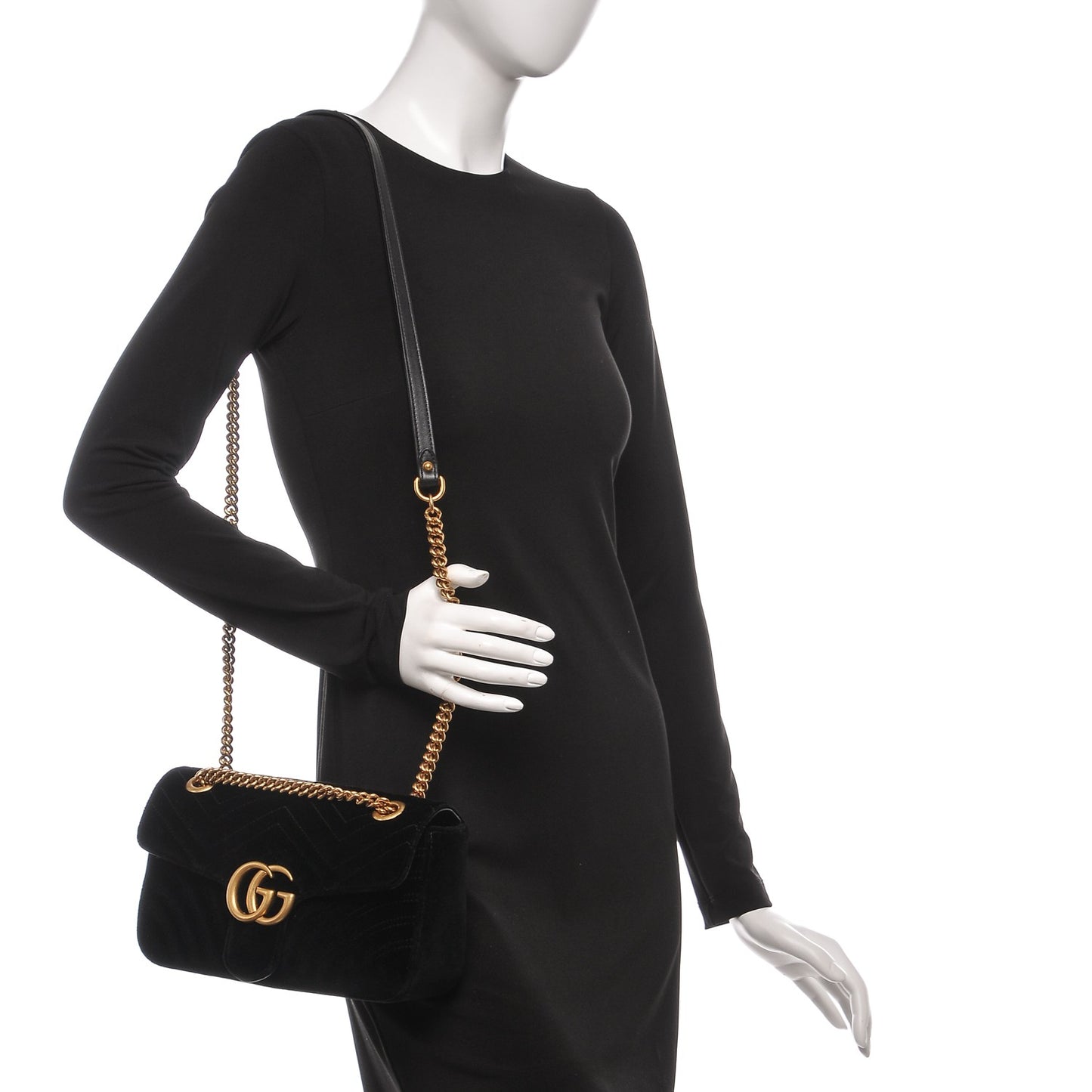 Velvet Matelasse Small GG Marmont Shoulder Bag Black