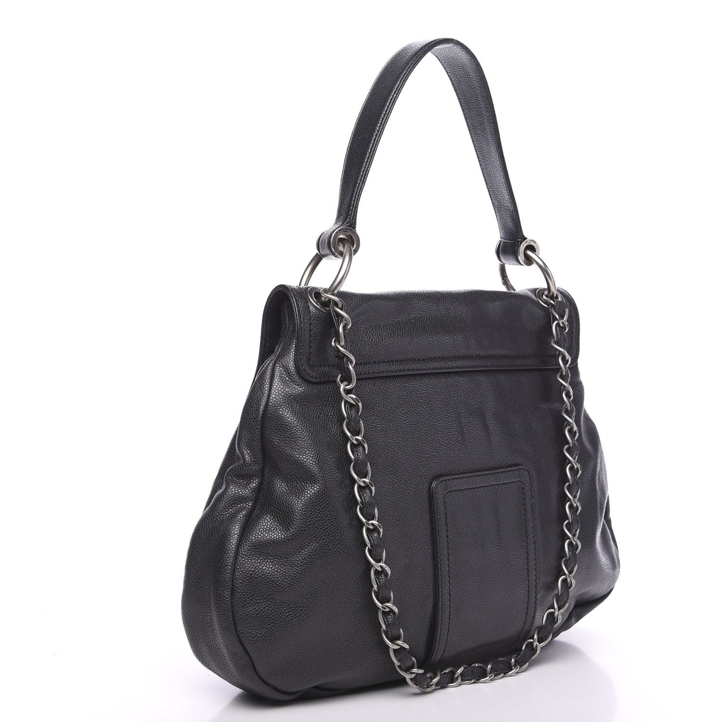 Glazed Caviar Coco Rider Flap Hobo Dark Grey