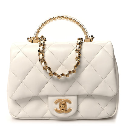 Chanel Lambskin Resin Quilted Top Handle Flap White 1 of 11