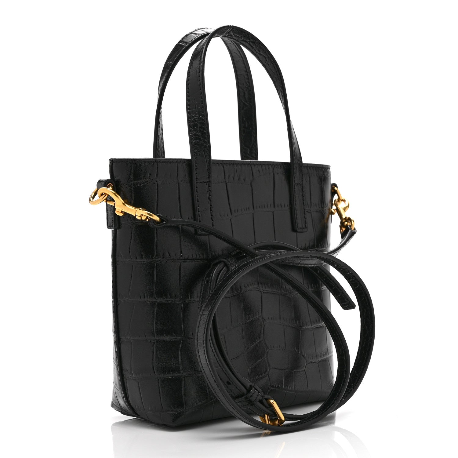 Saint Laurent Calfskin Crocodile Embossed Paris Mini Toy Shopper Tote Black 3 of 10
