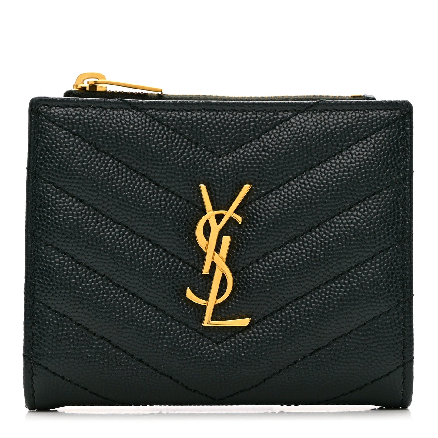 Grain De Poudre Matelasse Chevron Monogram Zipped Card Case Green
