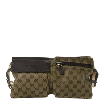 Gucci GG Monogram Web Double Pocket Belt Bag Green Dark Brown 1 of 10
