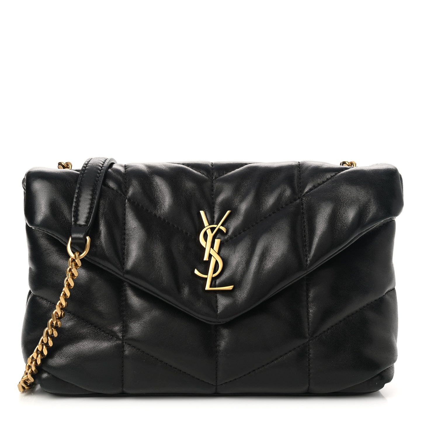 Lambskin Quilted Toy Loulou Puffer Monogram Chain Satchel Black