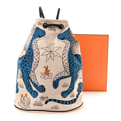 Hermes Cotton Canvas Les Leopards Tote Bag Bleu Sable 11 of 11