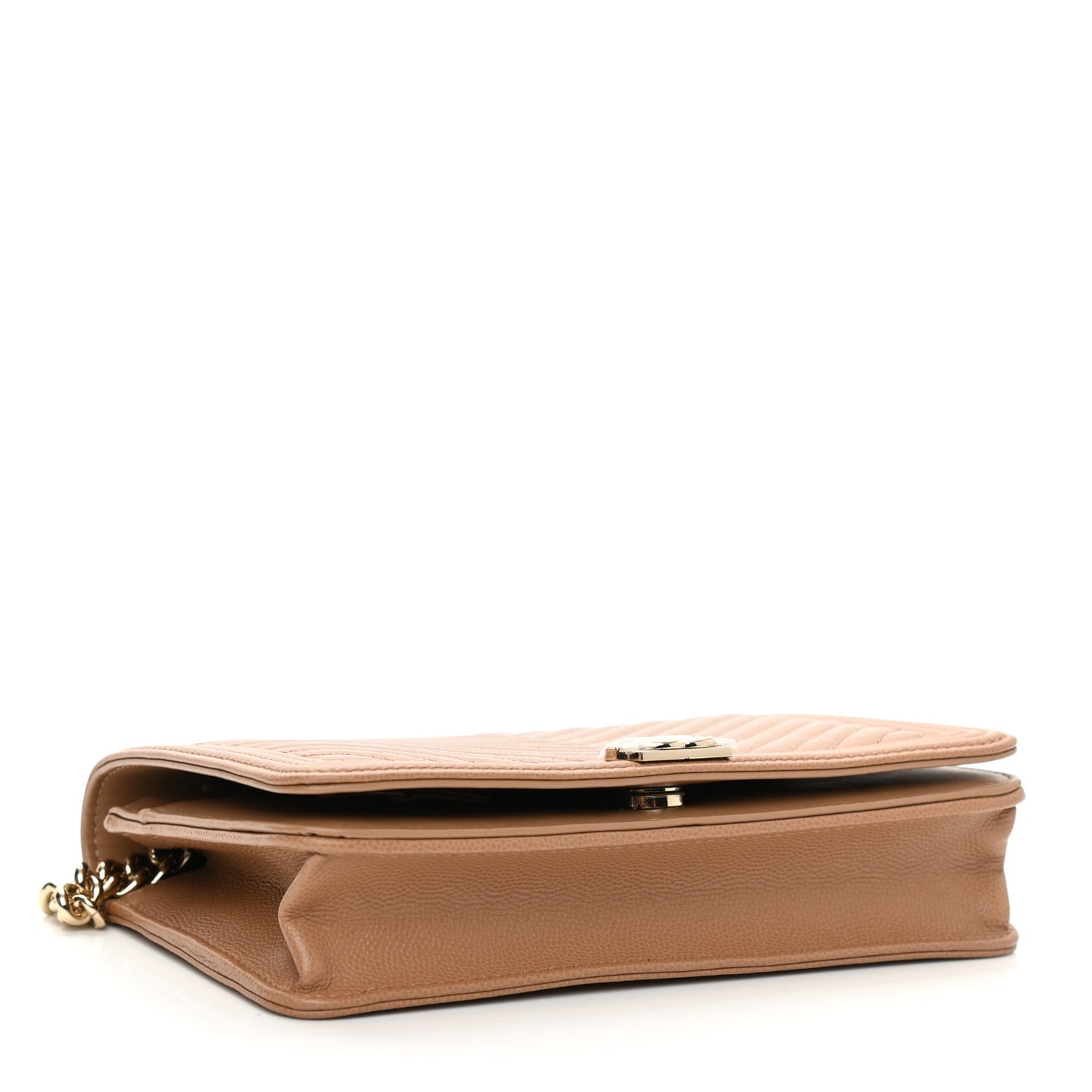 Caviar Chevron Quilted Boy Wallet On Chain WOC Dark Beige