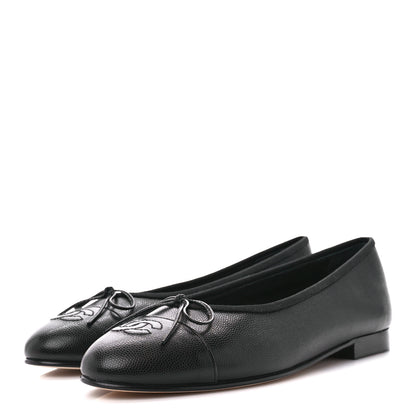 Chanel Caviar CC Cap Toe Ballerina Flats 39 Black 3 of 9