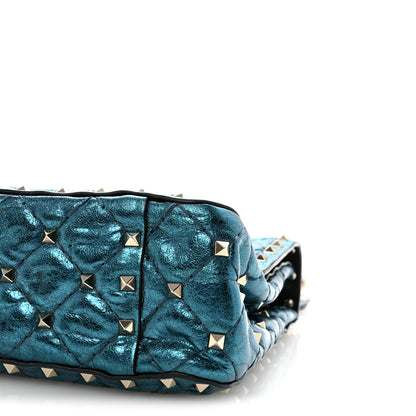 Valentino Garavani Metallic Wrinkled Lambskin Medium Rockstud Spike Shoulder Bag Peacock 9 of 9