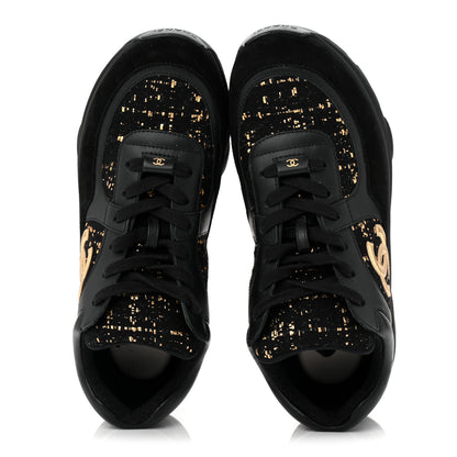 Chanel Suede Tweed Mens CC Sneakers 42 Black Gold 2 of 8