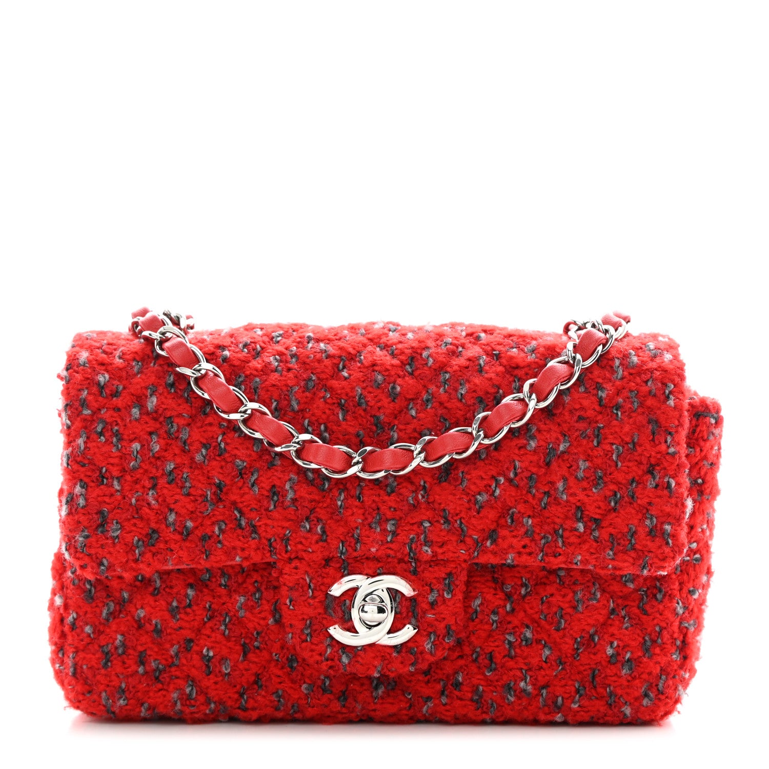 Chanel Tweed Quilted Mini Rectangular Flap Red Grey 1 of 10
