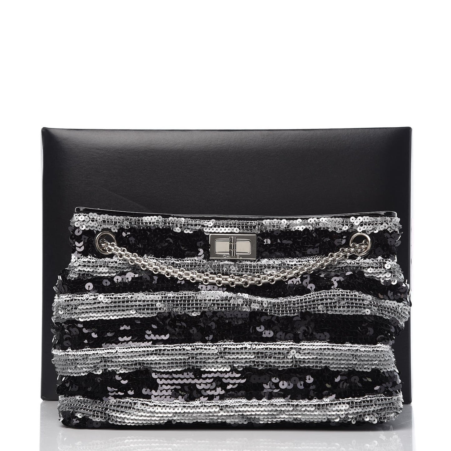 Sequin Striped Mademoiselle Tote Black Silver