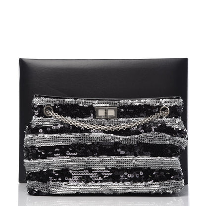 Chanel Sequin Striped Mademoiselle Tote Black Silver 9 of 9