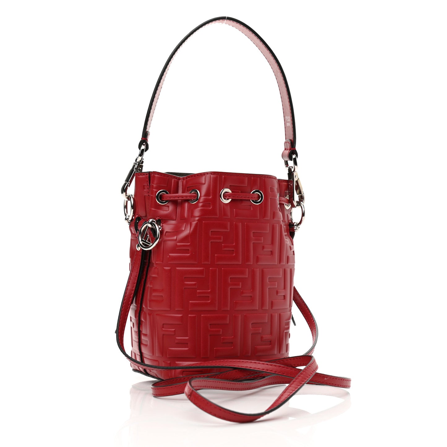 Vitello Liberty F is Fendi FF 1974 Embossed Mini Mon Tresor Bucket Bag Fragola