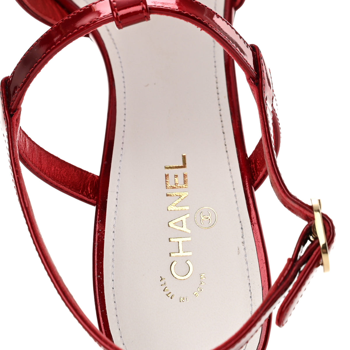 Laminated Calfskin Block Heel Sandals 37.5 Red