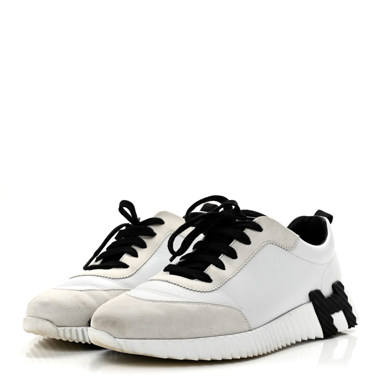 Hermes Sport Goatskin Suede Goatskin Bouncing Sneakers 40 White Black 4 of 10