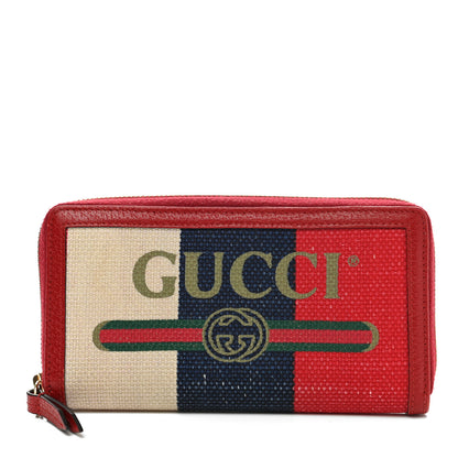 Gucci Canvas Sylvie Stripe Logo Zip Around Wallet Mystic White Hibiscus Red Maritime 1 of 8