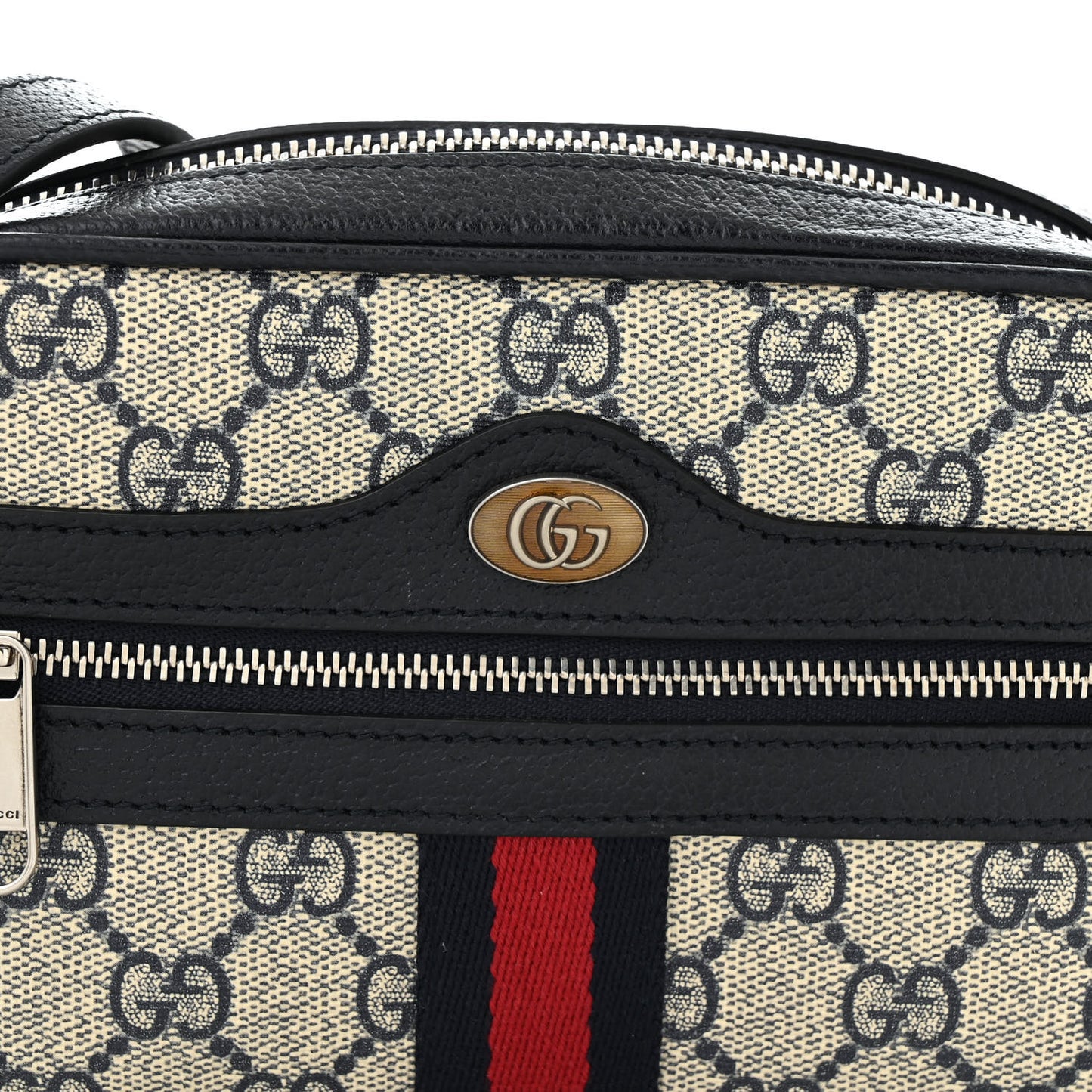 GG Supreme Monogram Textured Dollar Calfskin Web Mini Ophidia Shoulder Bag Beige Blue