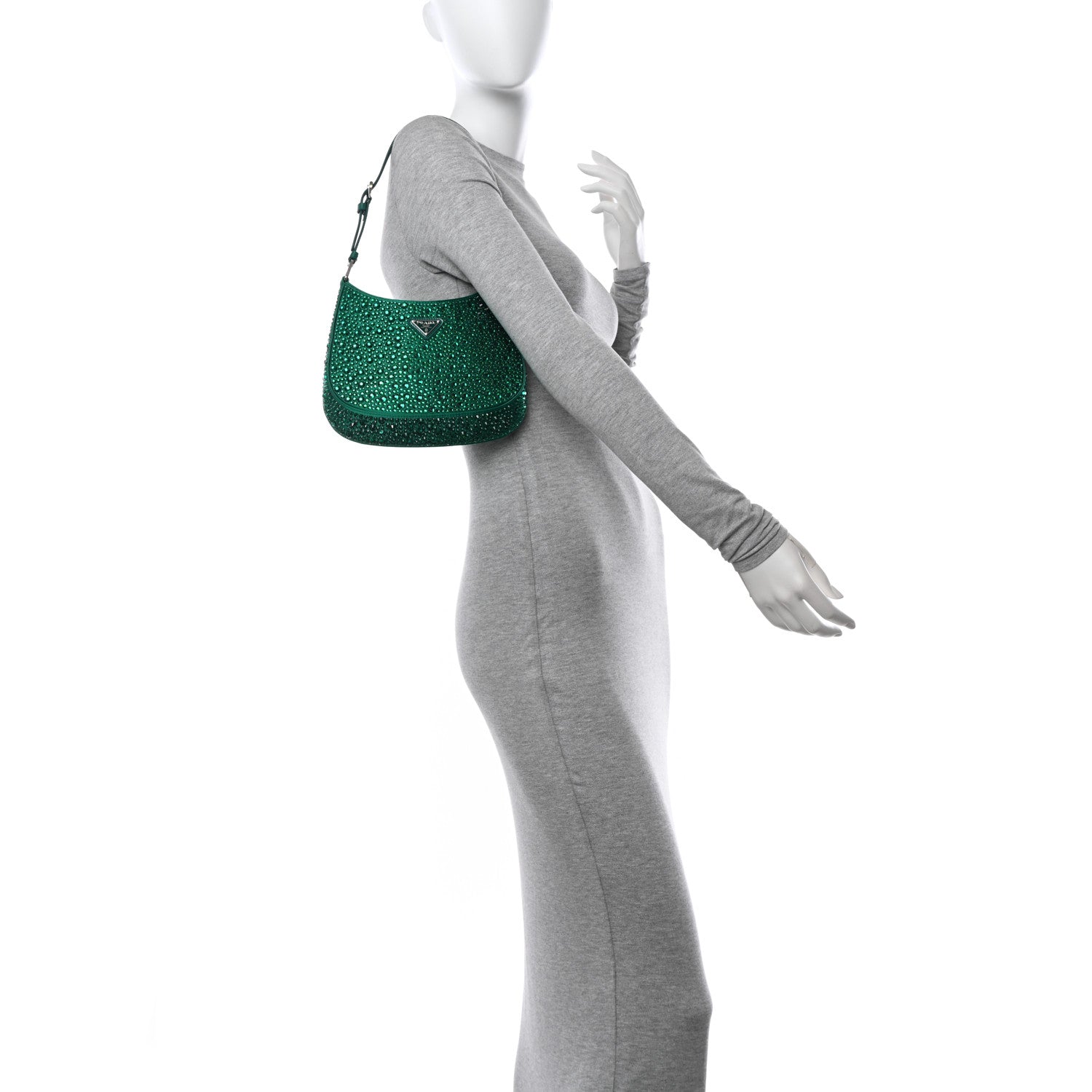 Prada Satin Crystal Cleo Adjustable Strap Shoulder Bag Mango 2 of 9