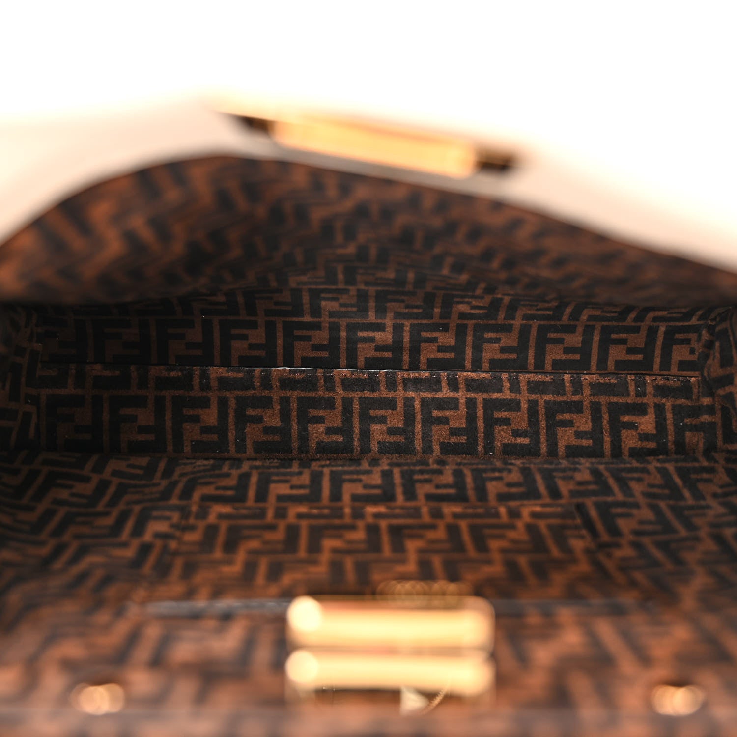 Fendi Vitello Seta Suede FF Mini Peekaboo Iconic Satchel Uovo Sigaro Marrone 6 of 11