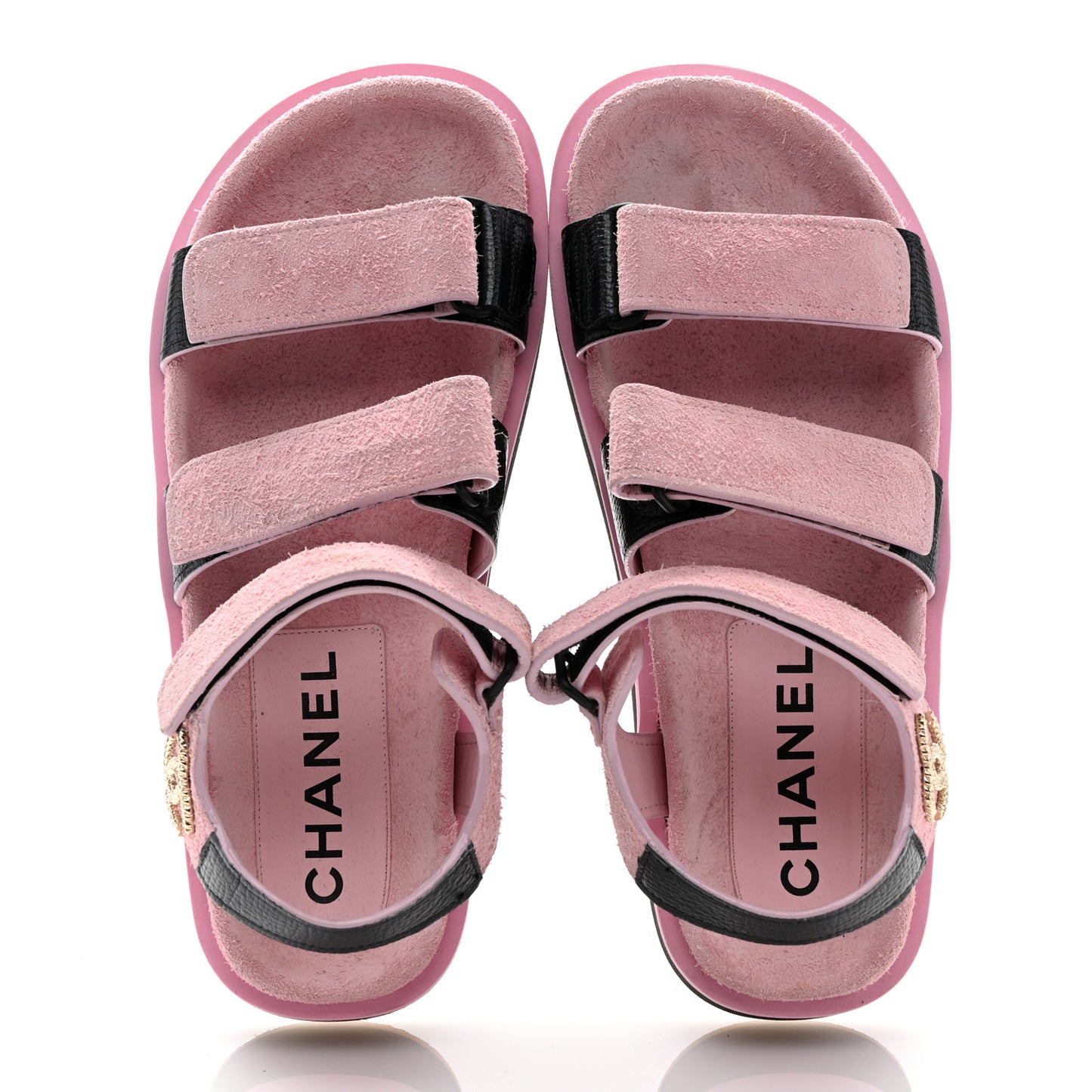 Suede Calfskin Velcro Flat Sandals 39 Light Pink