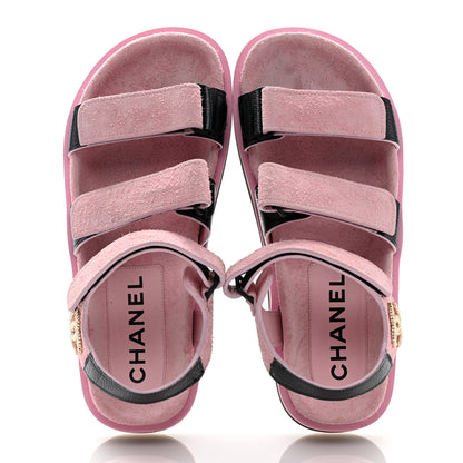 Chanel Suede Calfskin Velcro Flat Sandals 39 Light Pink 2 of 13