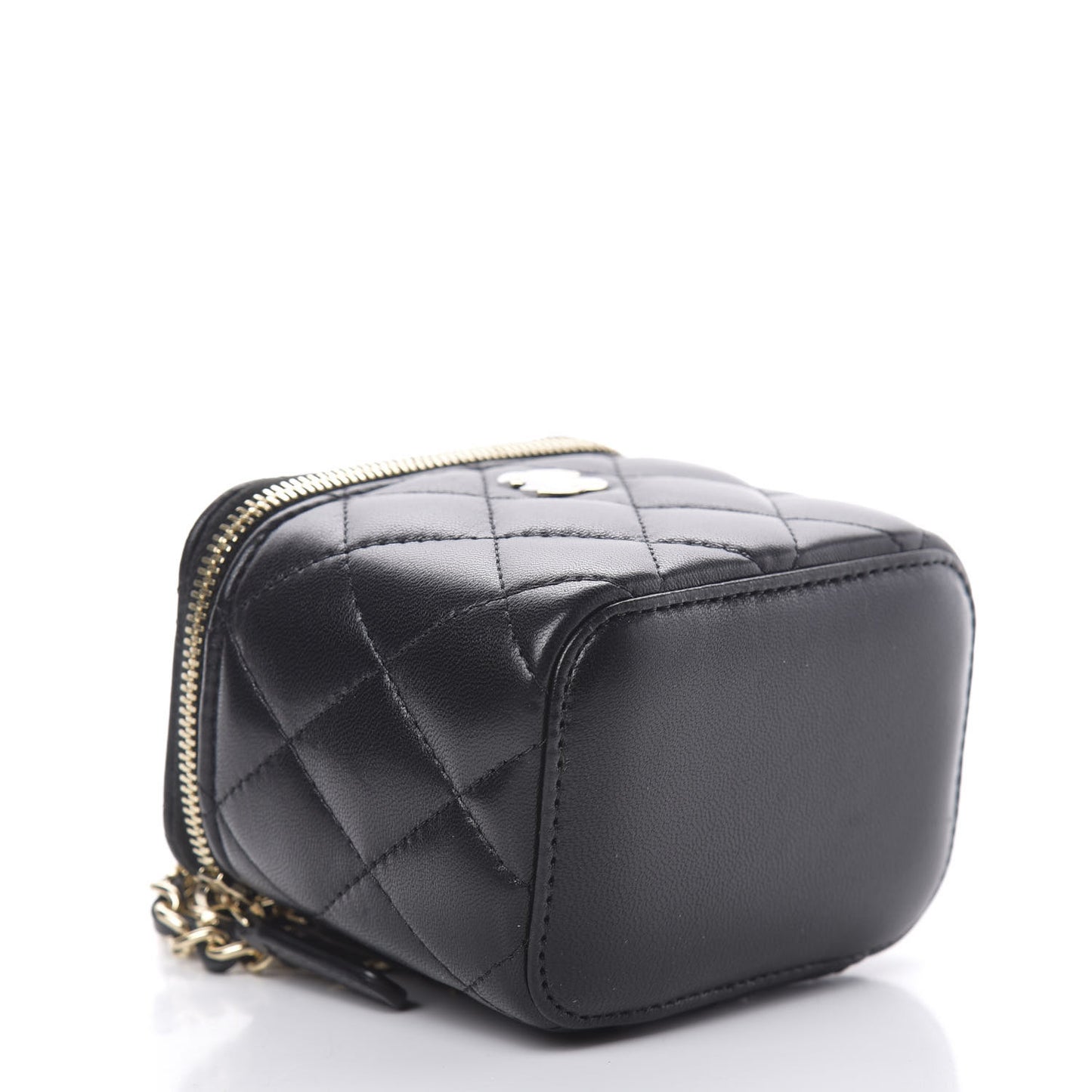 Lambskin Quilted Mini Vanity Case With Chain Black