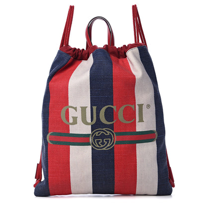 Gucci Canvas Logo Sylvie Stripe Drawstring Backpack Red 1 of 13
