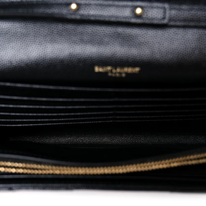 Saint Laurent Grain De Poudre Matelasse Chevron Monogram Chain Wallet Black 5 of 9