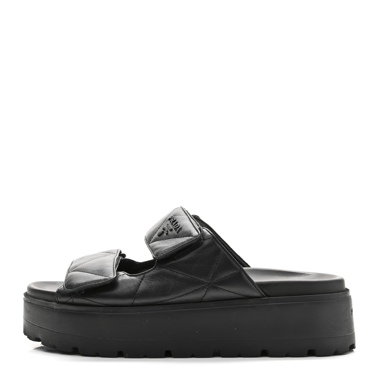 Prada Nappa Quilted Padded Logo Platform Slide Sandals 38 Black 1 of 10