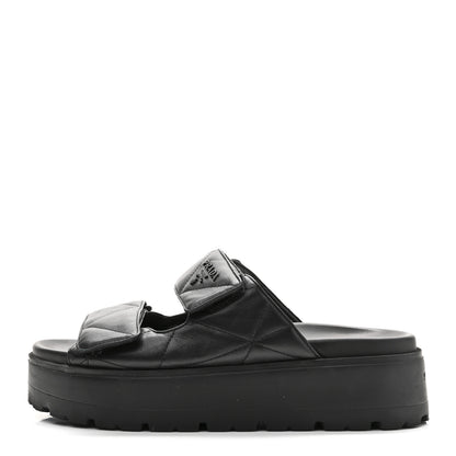 Prada Nappa Quilted Padded Logo Platform Slide Sandals 38 Black 1 of 10
