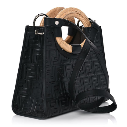 Fendi Vitello Century Wicker FF 1974 Embossed Small Runaway Shopper Tote Black 3 of 10