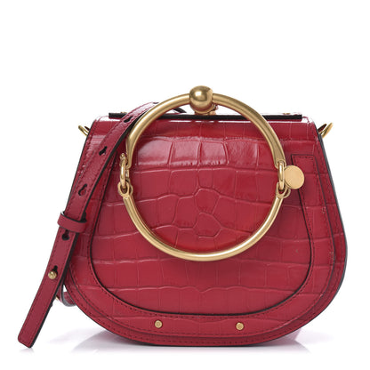 Chloe Calfskin Suede Crocodile Embossed Small Nile Bracelet Bag Crimson Pink 1 of 9