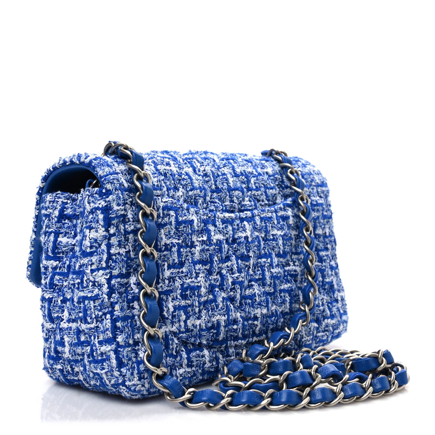 Tweed Quilted Mini Rectangular Flap Blue White