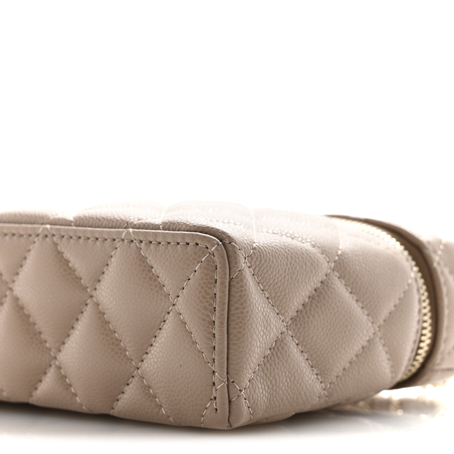 Caviar Quilted Top Handle Slim Vanity With Chain Dark Beige