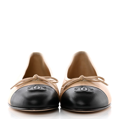 Chanel Lambskin Cap Toe CC Ballerina Flats 37 Beige Black 2 of 16